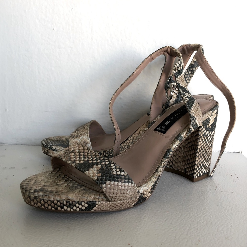 Steven by Steve Madden Snakeskin Chunky Strapy Heels